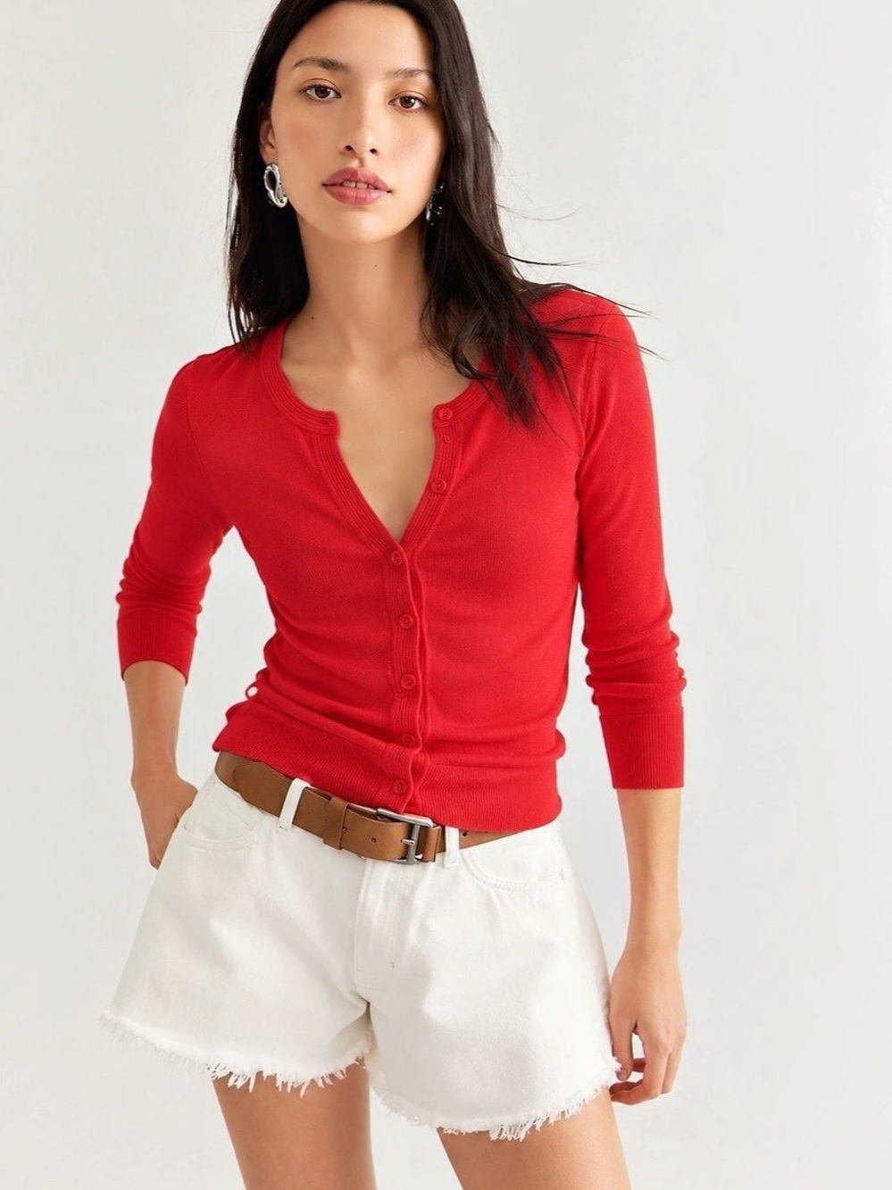 360. Cleo Red Button-Front Cardigan Size XXS